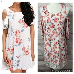 EUC Love J Floral Cold Shoulder Lace Hem Dress